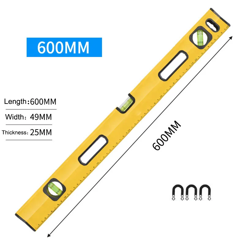 K50 600MM High Precision Aluminum Alloy Spirit Level Ruler with Magnetic Construction Bubbles Level Tools