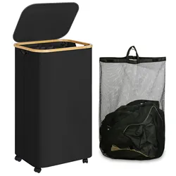 Rolling Laundry Basket Large Slim Folding Hamper On Wheels 110L Freestanding Narrow Corner Bin With Handle Dirty Clothes Storage