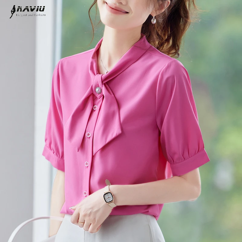 

NAVIU Korean Women Shirts Chiffon Women New Working Formal Short Sleeve Clothes Elegant Blouses Office Ladies Casual Tops