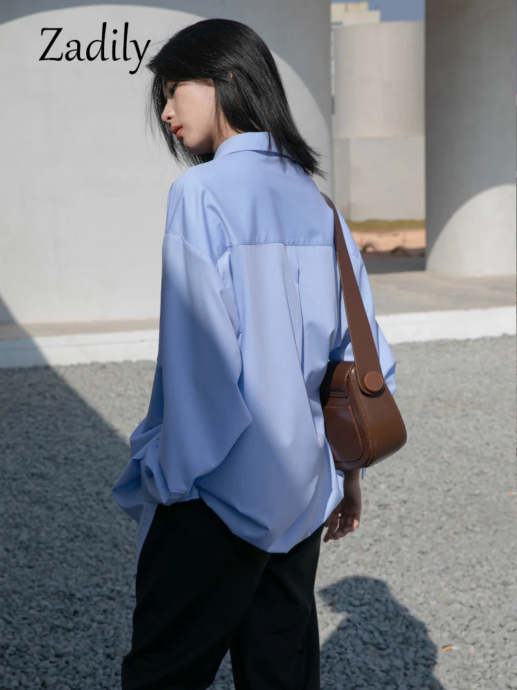 Zadily Minimalist Style Long Sleeve White Shirt Women Oversize Button Up Pocket Ladies Blouse 2022 Summer Work Female Clothing