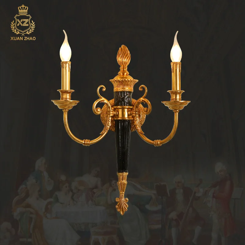

French Gold Luxury Full Copper Wall Lamp Hotel Living Room Study Background Decorative Copper Lamp