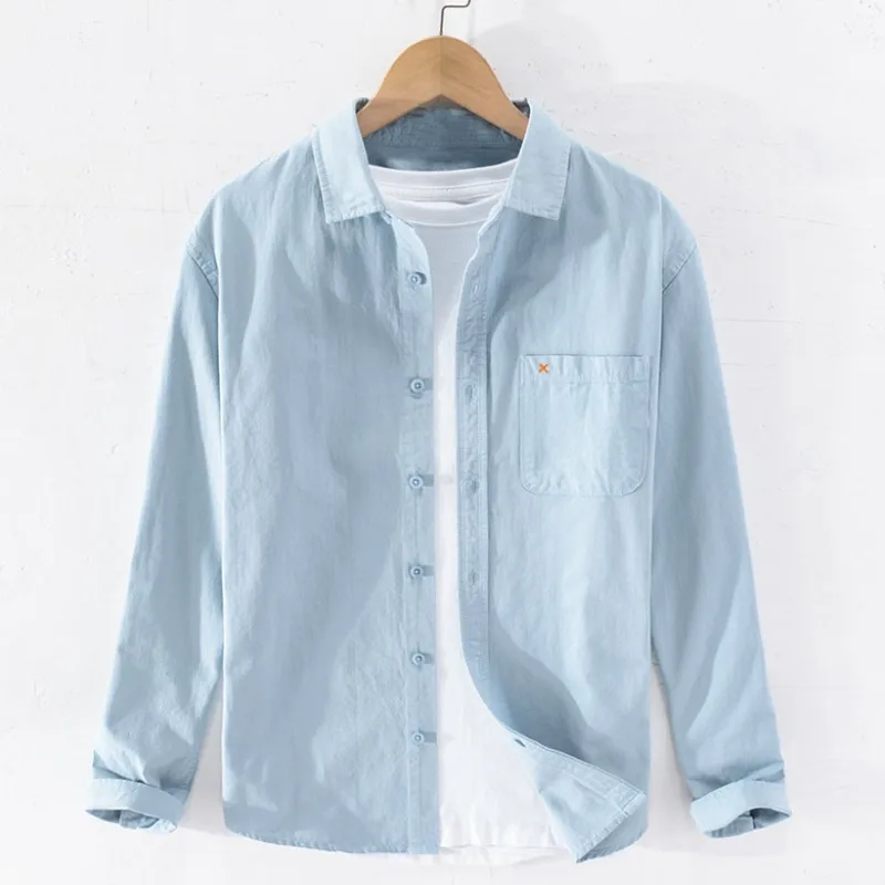 

Autumn Spring Men Cotton Button Up Shirts Long Sleeve Comfortble Button Down Social Business Dress Shirts with Pocket