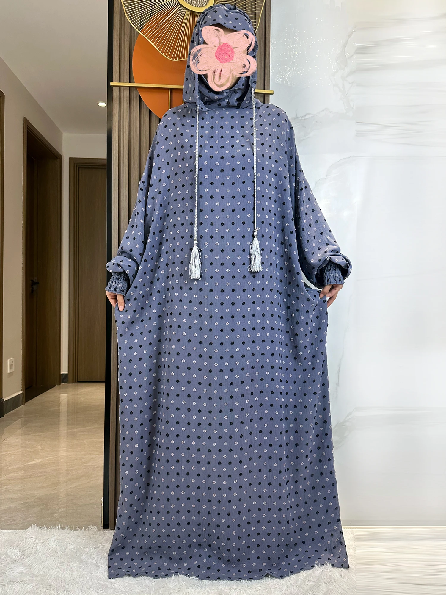 New 2024 Ramadan Two Hat Women Abaya Dubai Turkey Islam Prayer Clothes Twin Color Cotton Fabric Dresses Islam Women Dress Kaftan