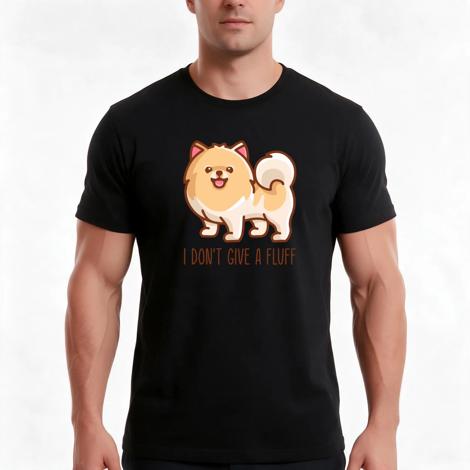Cute Pomeranian Pom I don't give a fluff T-Shirt, Summer Casual Cotton Tee, Oversized Streetwear Tops, Vintage Graphic Print
