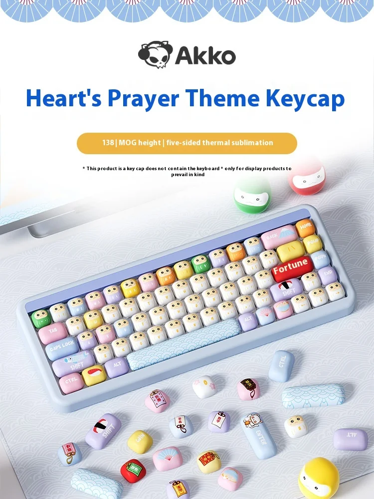 Akko Heart'S Prayer Keycap 138 Cute Wishes For Wealth Girl'S Mog Height Five Sided Hot Pbt Small Mantou And Mushroom Keycap Set