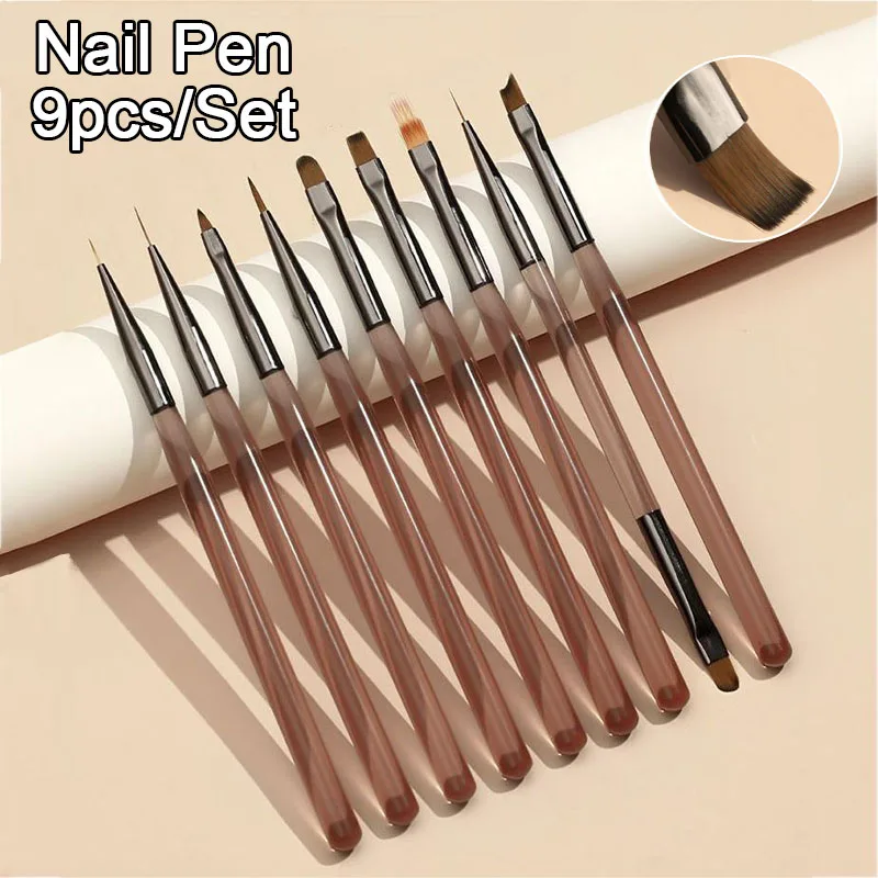 

9pcs Nail Art Brushes Thin Manicure Brush French Nail Gradient Brush Builder Gel Small Brush Nail Set Painting Tool XJS02