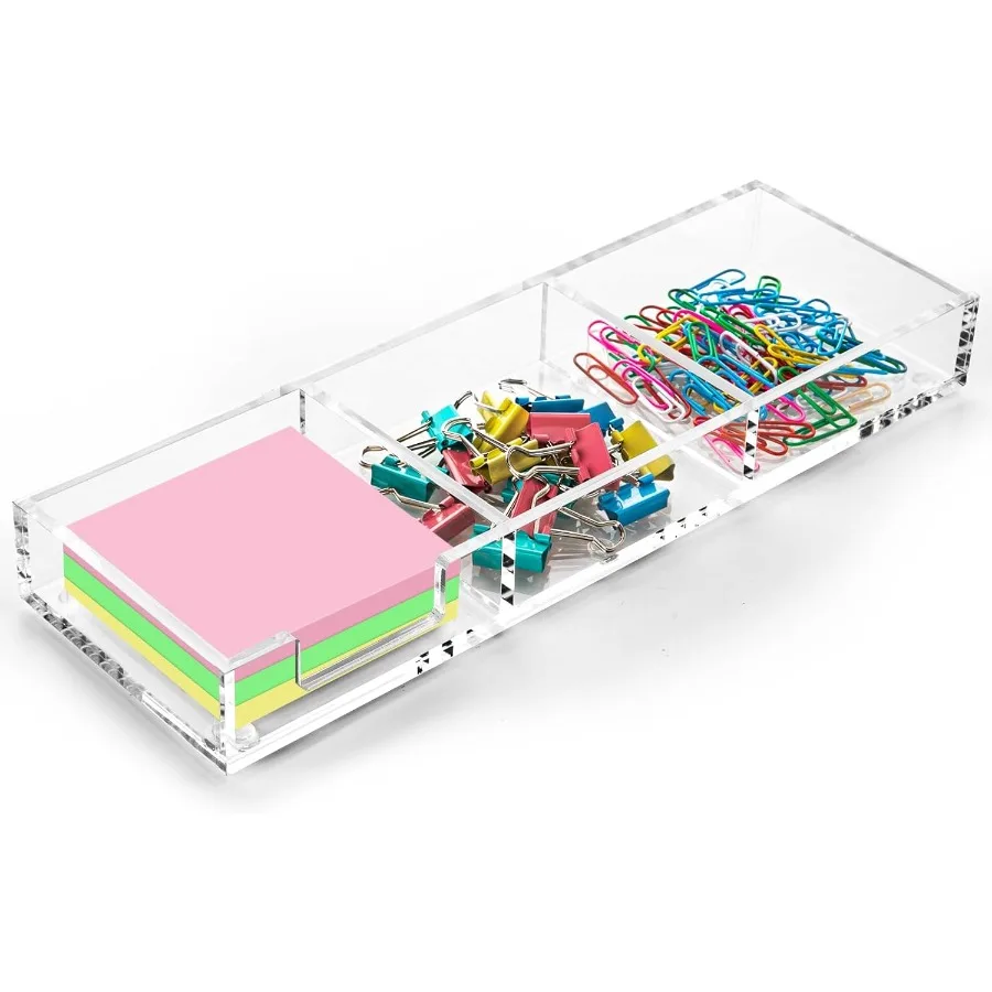付箋ホルダー 3 in 1 クリアアクリル製 自己粘着メモパッドホルダー デスクオーガナイザー 学校 オフィス 家庭用 ポストイット ディスペンサー