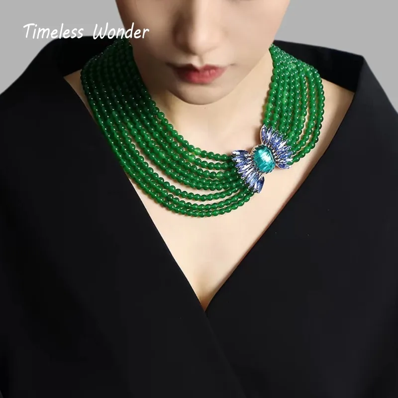 Timeless Wonder Fancy Geo Glass Beaded Strand Pave Necklace for Women Designer Jewelry Goth Runway Trendy Rare Classy Neat 4526