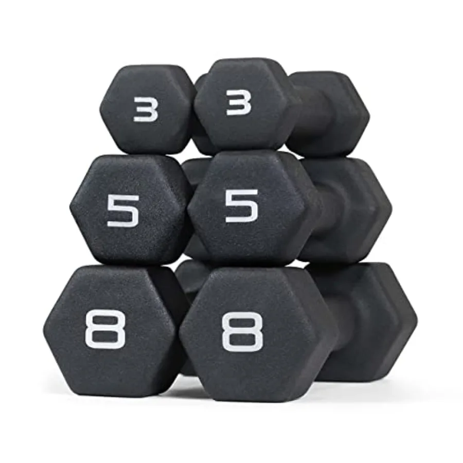 

Black Neoprene Dumbbell Set Non-Slip Hex Shape for Muscle Toning Strength Building Weight Loss Sizes Dumbbells Only w Rack Opti