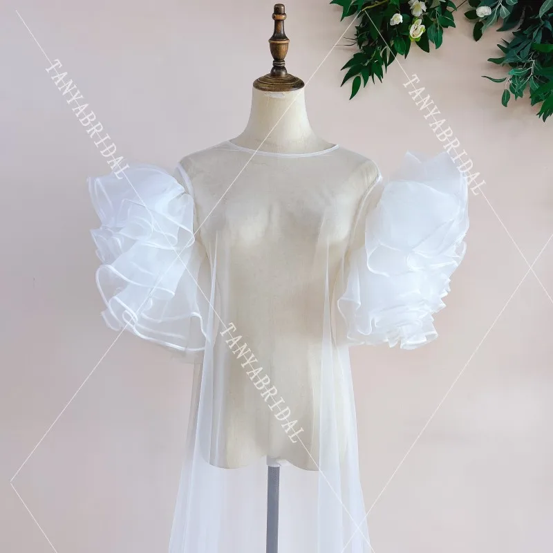 Ruffles Sleeves A Line Long Wedding Cape Outfit For Bride Simple Modest Party Illusion Jacket accessori moda