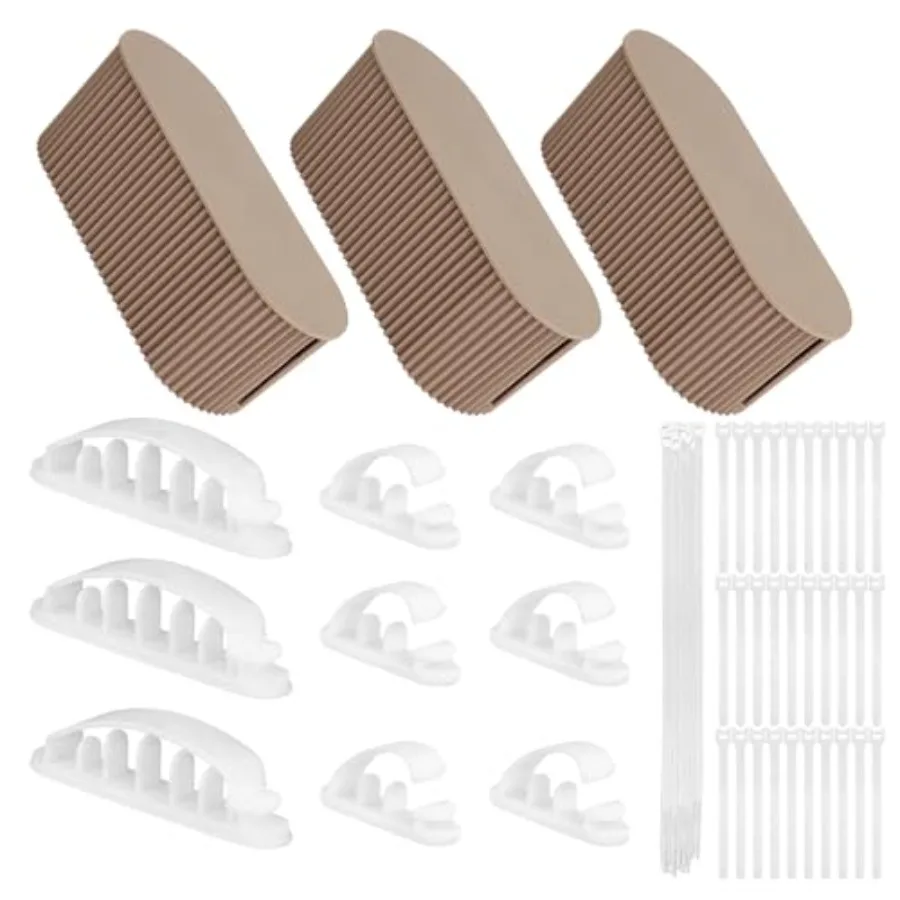 

Набор для организации кабелей из 3 коробок и 69 аксессуаров, светло-кофейный органайзер для проводов, скрывающий кабели, для настольных удлинителей и сетевых фильтров