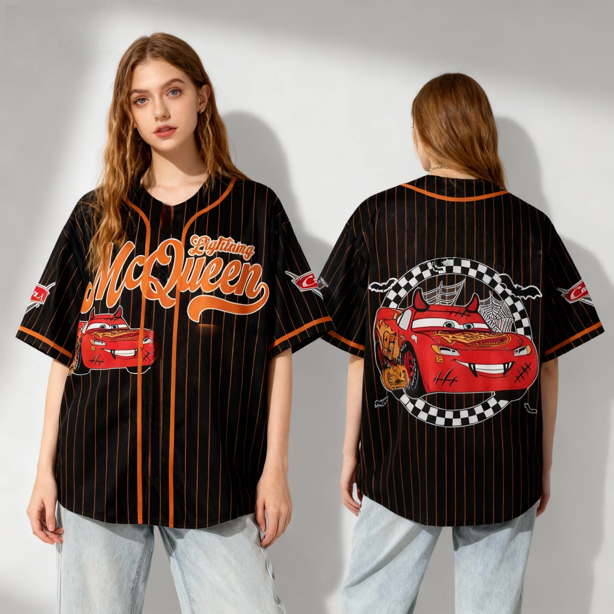 

Летняя футболка Disney Lightning McQueen, Микки и Дейзи, уличная, оверсайз, для женщин и детей, хит продаж