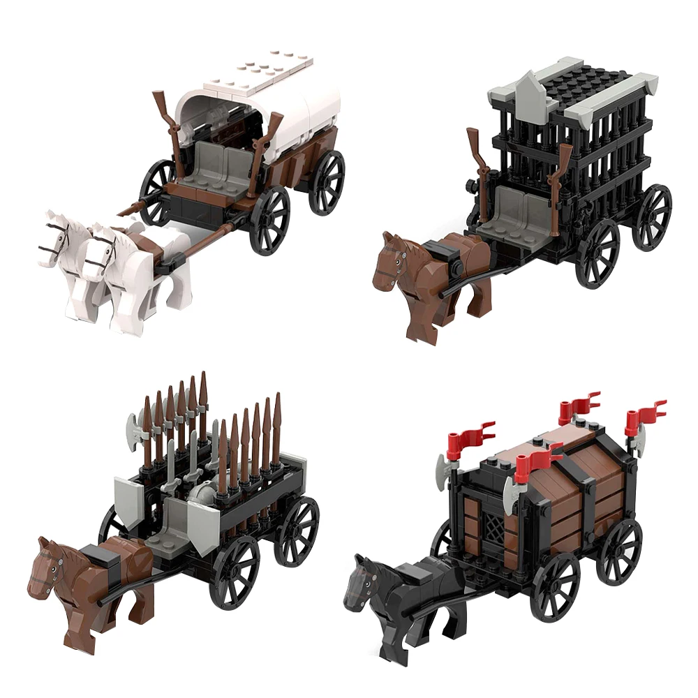 Scenario Model MOC Carriage Medieval Chariots  Building Blocks Pioneer Vehicle Wagon Pull a truck Decoration Toys for Children