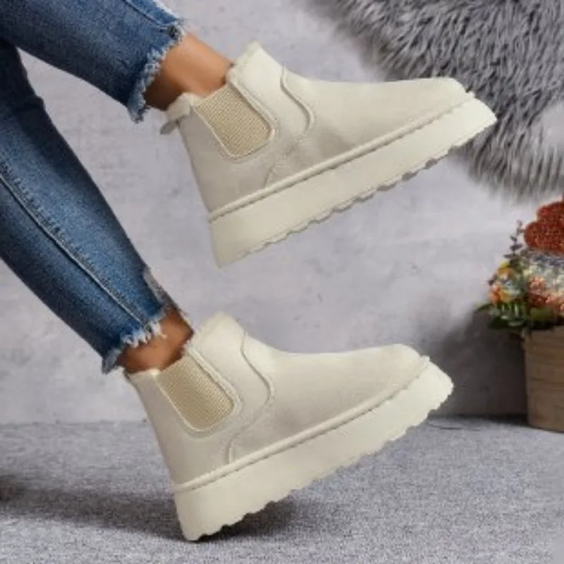 Winter Women Snow Boots Plush Warm Non Slip Chelsea Boots Casual Slip on Female Ankle Boot Platform Flat Ladies Shoe Botas Mujer