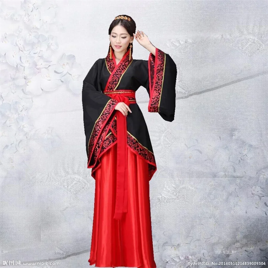 Abito lungo Hanfu a maniche lunghe Patchwork Stile antico Costumi tradizionali cinesi Gonna da prestazione Abito cinese Tang Cheongsam