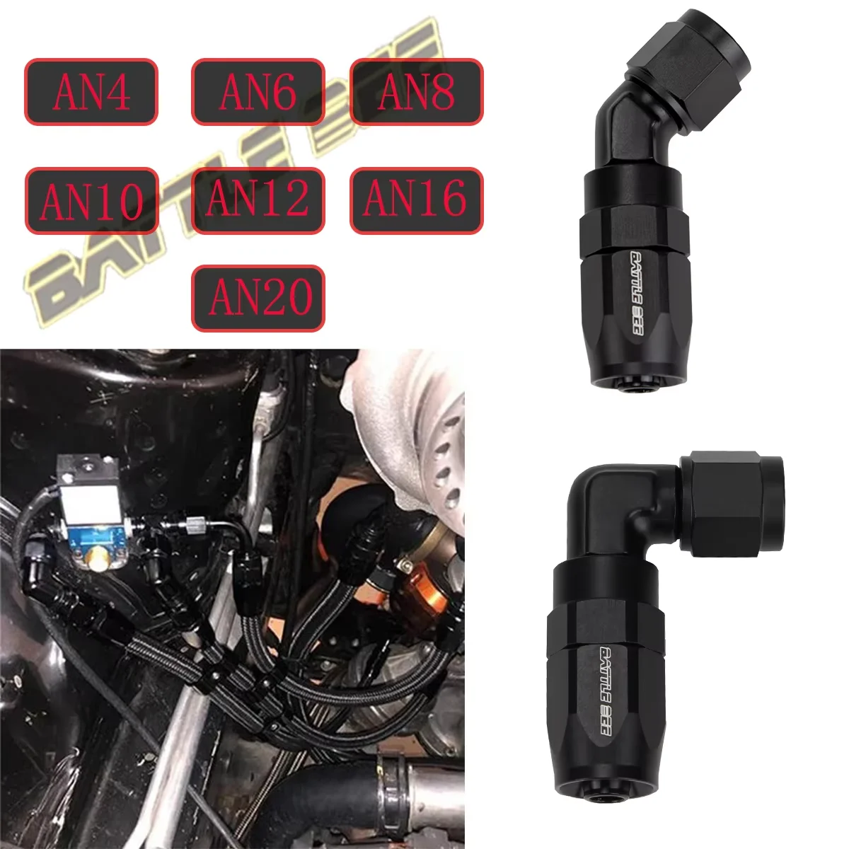 

45 90 Degree Straight Reusable Hose End Fitting Adapter Square Tube AN6/8/10 For Swivel Oil Fuel CPE Line Hose End Fitting