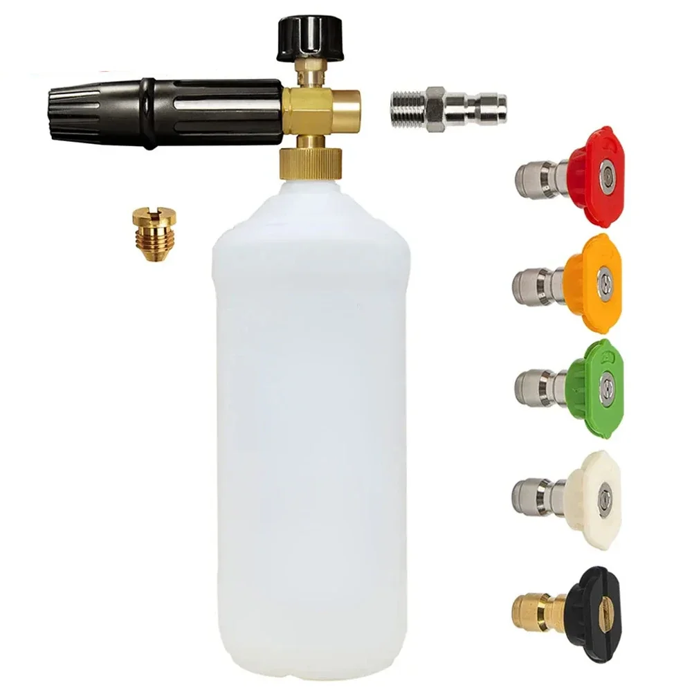 

Pressure Washer Foam Cannon Foam Nozzle Foam Generator Soap Gun 1/4" Quick Release Connector & 5 Spray Tips & Pressure Washer