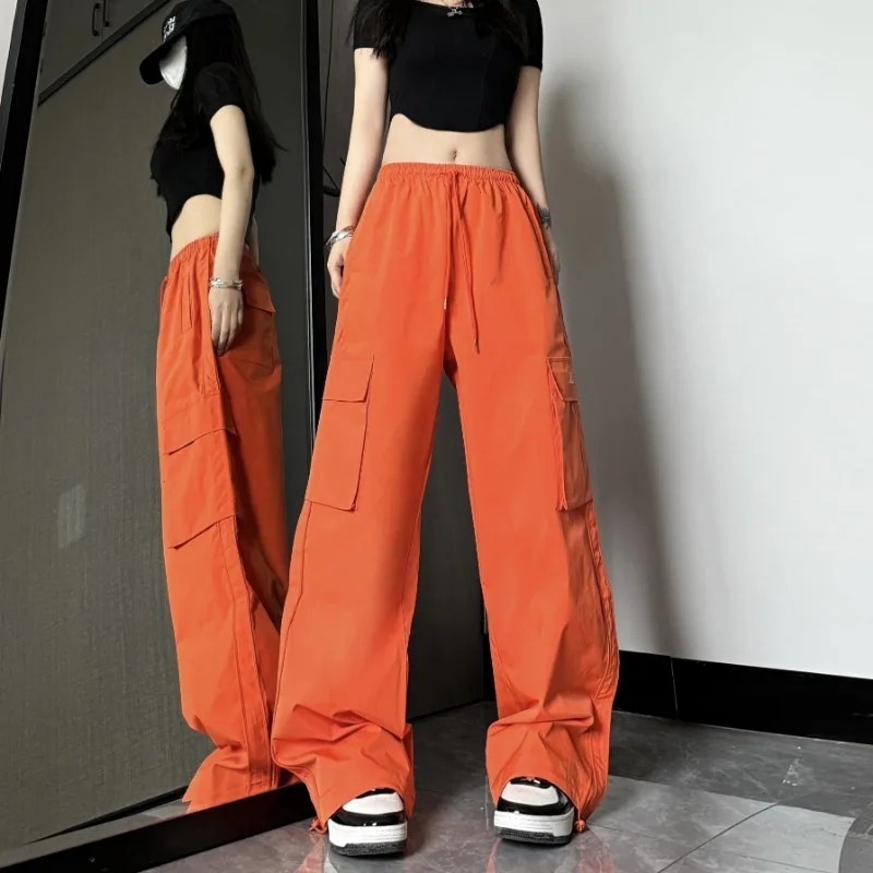 Cargo Pants Women Summer New Loose Hip Hop Straight Leg Full Length Solid Color Casual High Street Versatile Trousers Female