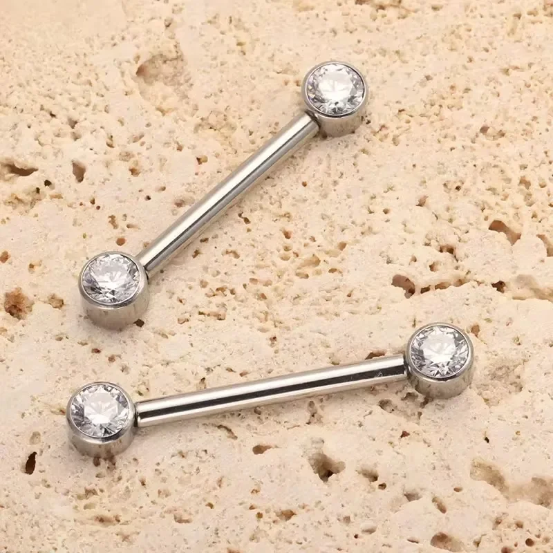 G23 Titanium Piercing Zircon 16G Septum Nipple Barbell Rings CZ Bezel Set Thread Nipple Shield Mamilo Piercing Women Jewelry