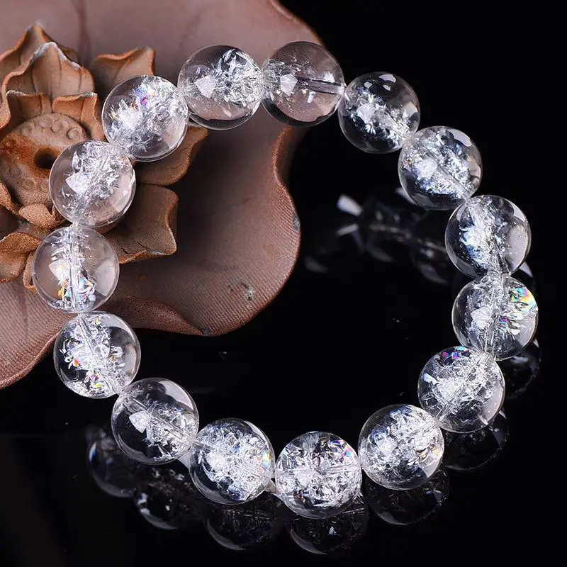 Himalayan Natural White Crystal Men's Bracelet Transparent Colorful Crystal Rainbow Jiao Flower Women's HandString Jewelry Gifts