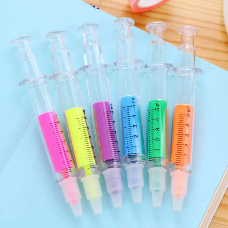 12Pcs ใหม่ Highlighter ชุดปากกาสีเรืองแสงเข็มฉีดยา Marker Liner อุปกรณ์สำนักงานโรงเรียน