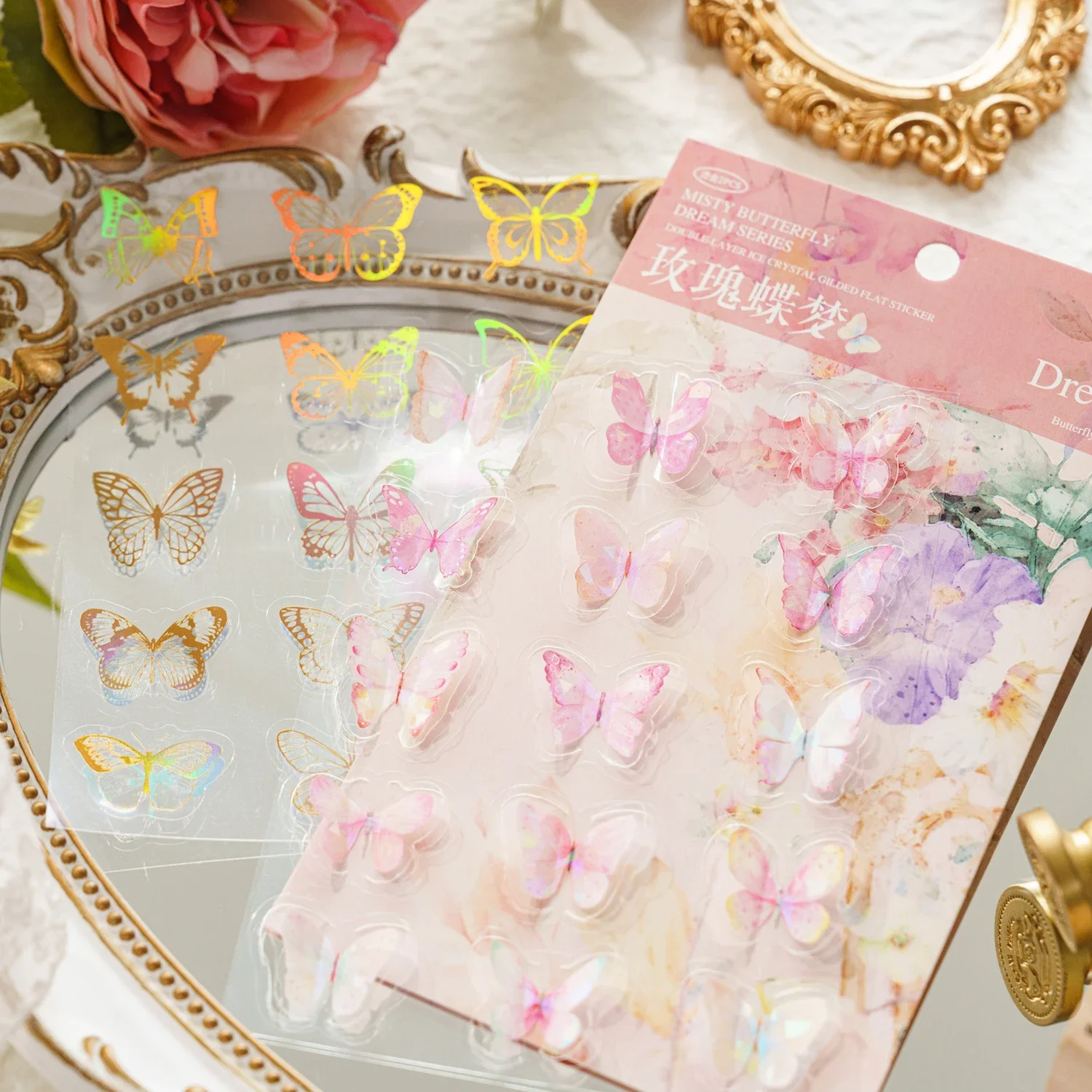 2 Sheet Kawaii Dreaming Butterfly Stickers Planner Decorative PET Waterproof Bronzing Stickers Scrapbooking Stationery Stickers