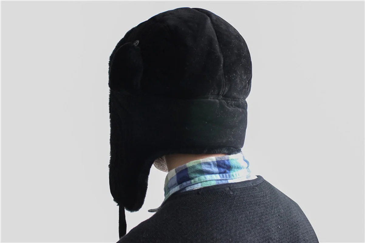 Winter Men Hat Fur Warm Windproof Cap Lei Feng Cap Bomber Faux Fur Ear Flap Caps Black Ski Trooper Trapper Cold Anti Snow Hats