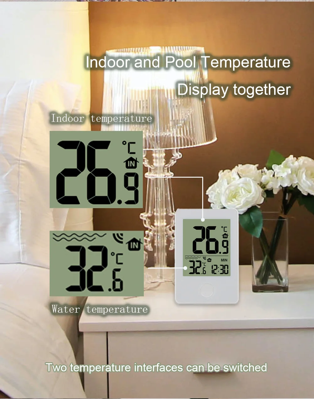 Digital Swimming Pool Thermometer Floating Outdoor Floating Thermometers Used For Swimming Pool Bathrooms Aquarium LCD Display