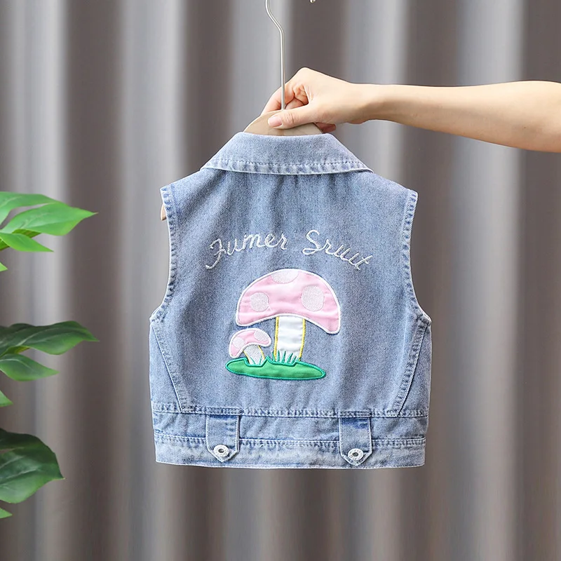 Kids Casual Vest Girl Denim Vest Light Blue Jeans Jacket Autumn Sleeveless Loose Short Coat Children Waistcoats