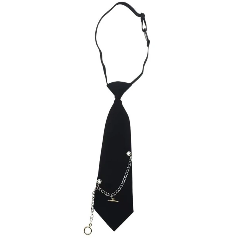 S1Y1 Unisex Pre Tied Neck Tie Punk Uniform Metal Chain Adjustable Small Tie Neckwear