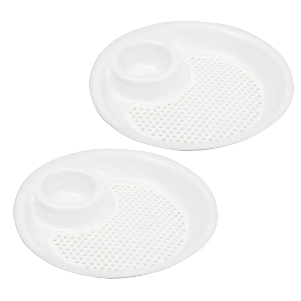 

2pcs Drain Dish Draining Dumpling Plate White Kitchen Household Tool Sauce Dish Fruit Shrimp Food-serving Water-draining Easy