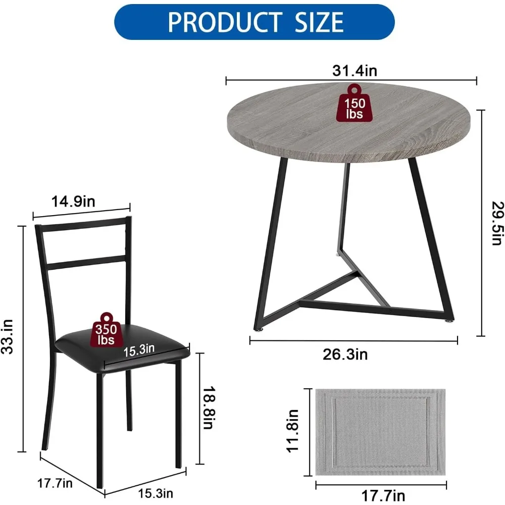 طقم طعام دائري مدمج لشخصين مع كراسي منجدة مثالية للشقق وإطارات الإفطار
