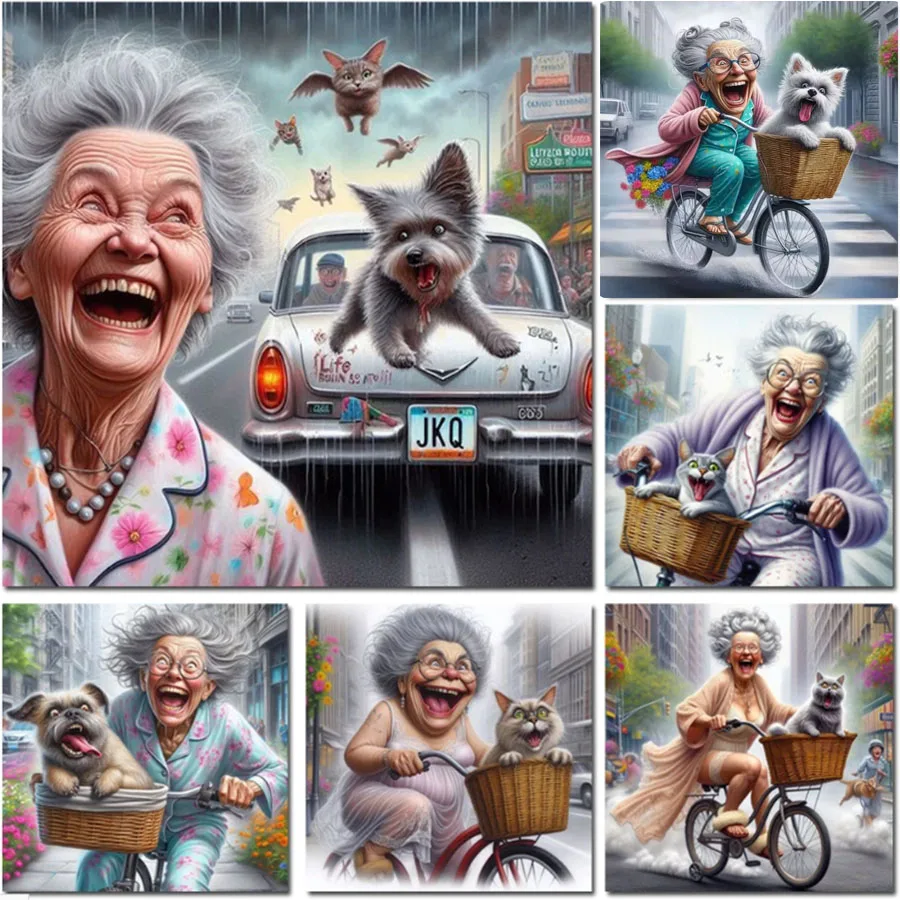 

Funny Old Lady And Pet Dog and Cat 5D DIY Diamond Painting Cross Stitch New 2025 Cross Stitch Mosaic Diamond Embroidery Sale