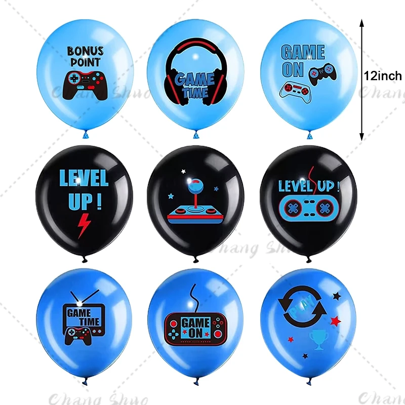 12pcs Game On Theme Latex Balloons Video Game Controller Ballon Birthday Party Decoration Kids Favors Boy Shower Gamer Level Up