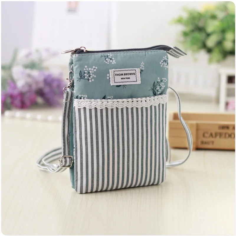 Ethnic style large screen women mobile phone bag Canvas multi-layer fashion female shoulder bag student Girl small bag