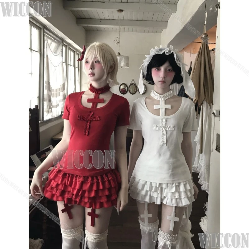 الأرنب الأرنب جيراي كي فتاة تأثيري حلي القوطية البدلة الرقبة التفاف تي شيرت كعكة تنورة اليقطين السراويل هالوين الزي Y2K الملابس