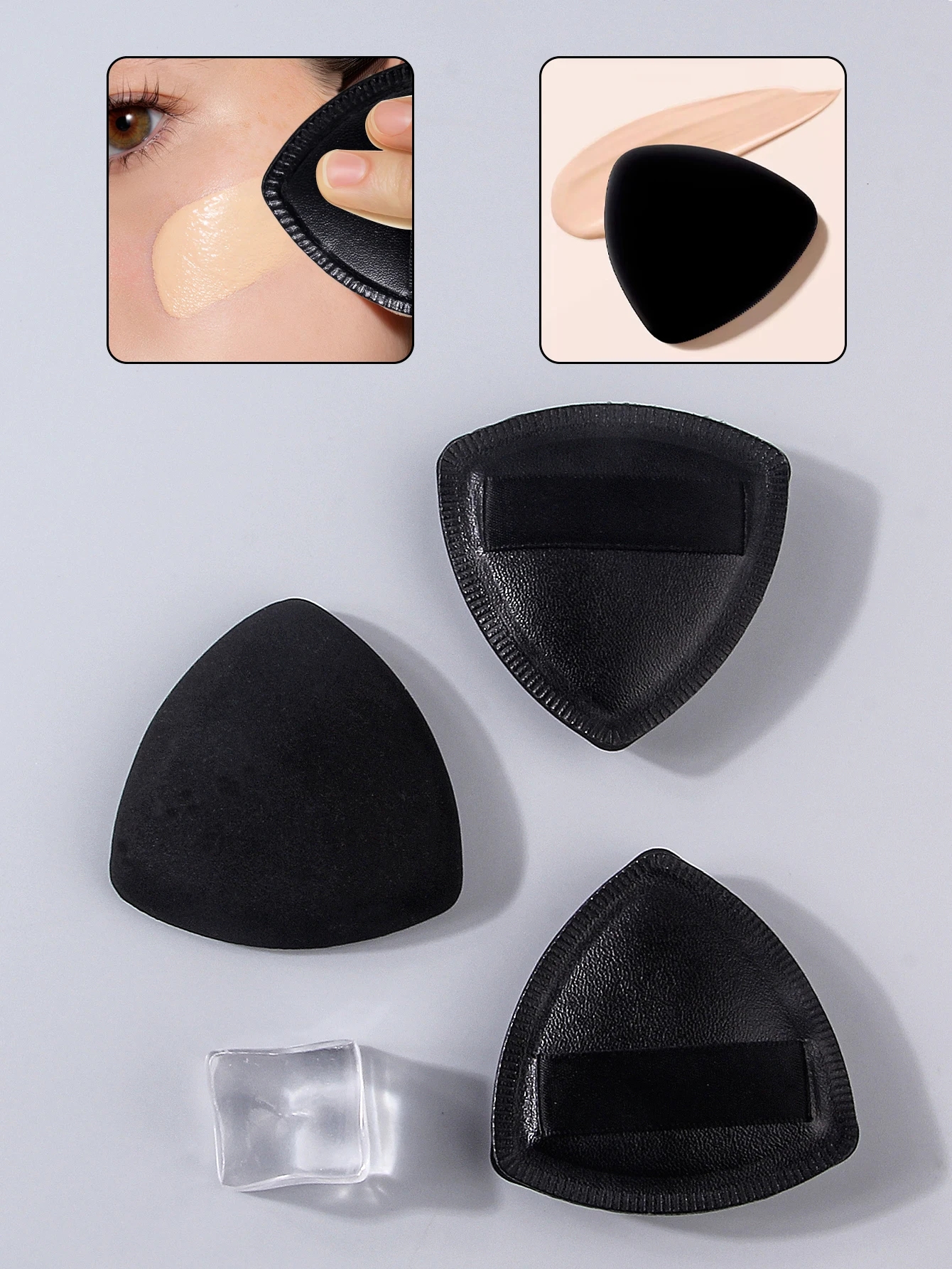 Esponja de maquillaje triangular suave para mujer, aplicador portátil de polvos faciales y base líquida, 3 uds.