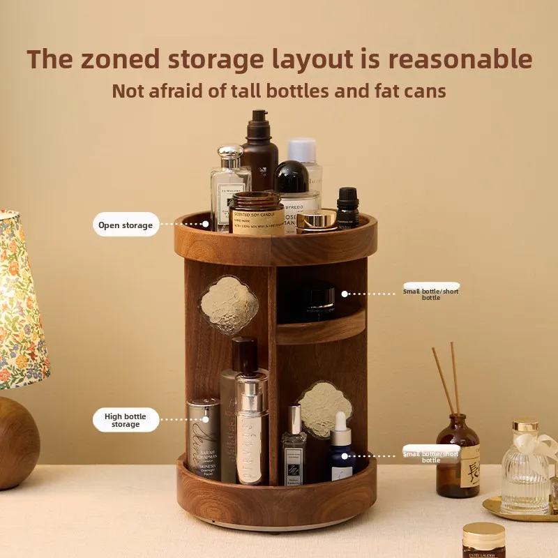 ที่เก็บเครื่องสำอางแบบหมุนได้ทำจากไม้เนื้อแข็ง, ชั้นวางของบนโต๊ะ, โต๊ะเครื่องแป้ง, แท่นวางเครื่องสำอาง, ชั้นวางโชว์เครื่องสำอางอเนกประสงค์