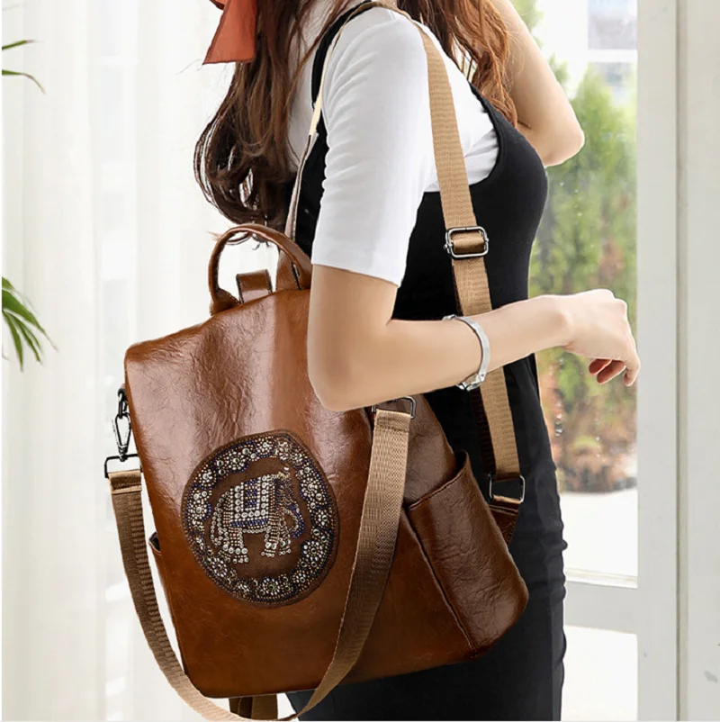 Hot Sale New Fashion Women's Large Capacity Anti Theft Travel Backpacks Soft Leather Shoulder Bags School Bag Crossbody Backpack