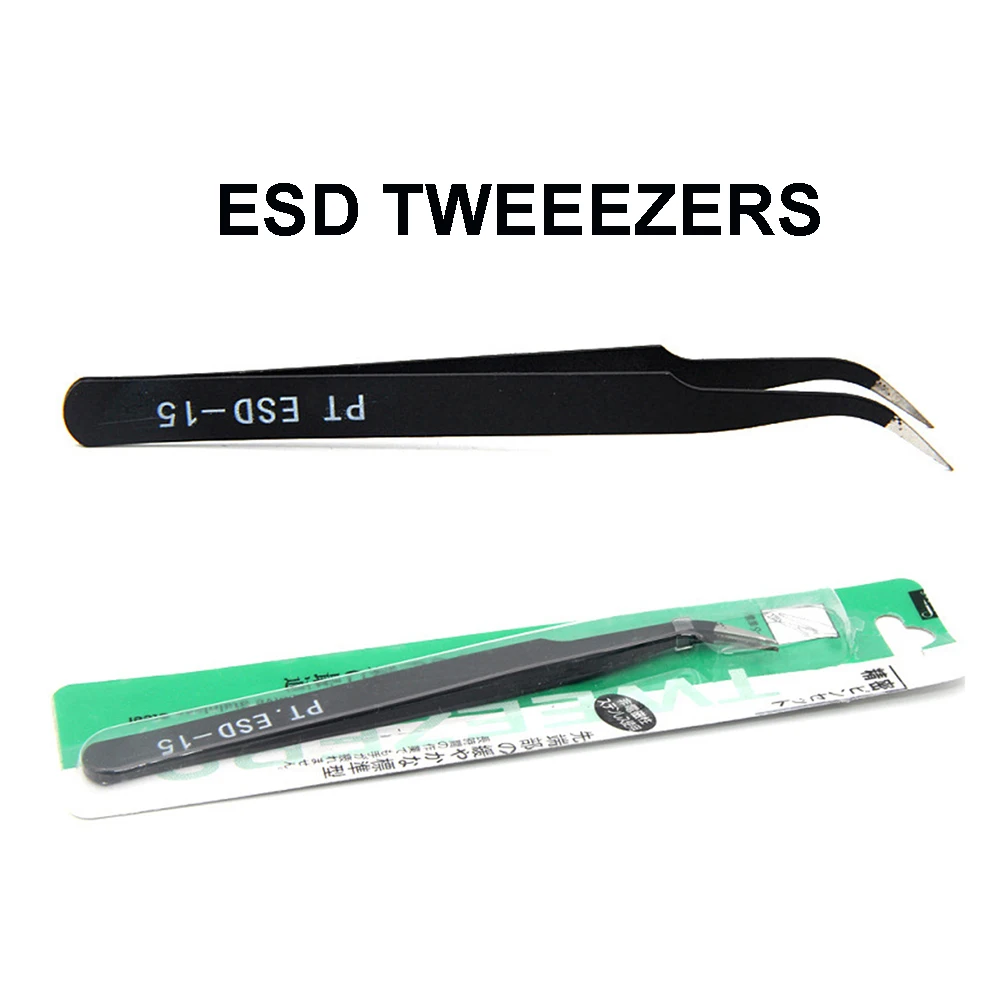 Anti-static Precision Tweezers Set Pinzas Pincet Stainless Steel ESD Tweezer Curved Electronics Repair Tools