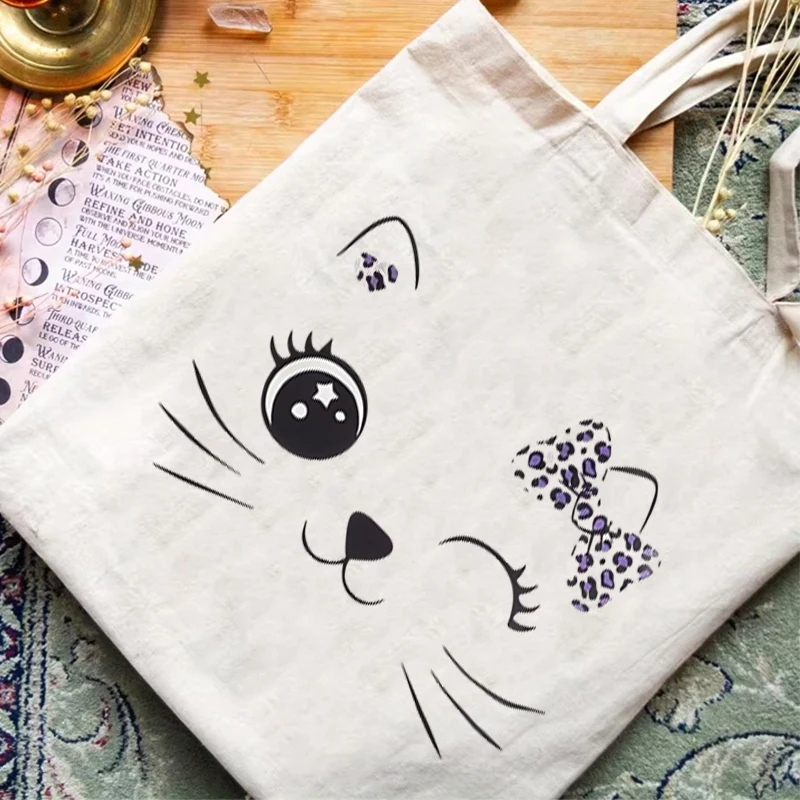 

Cartoon Cat Print Women's Handbags Fashion Cute Style Kitten Teen Girls Canvas Tote Bags Female Canvas Shoulder Bags