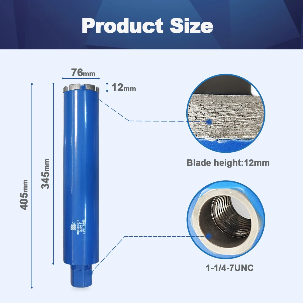 BRSCHNITT 1pc Dia 25-127mm Laser Welded Diamond Engineering Water Drill	Bit For Concrete Reinforced Concrete Hard Brick Walls