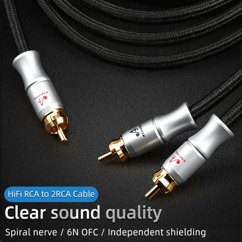 HiFi RCA to 2RCA Audio Cable 6N OFC Spiral Nerve Independent Shielding RCA Male to 2RCA Male for Subwoofer Amplifier