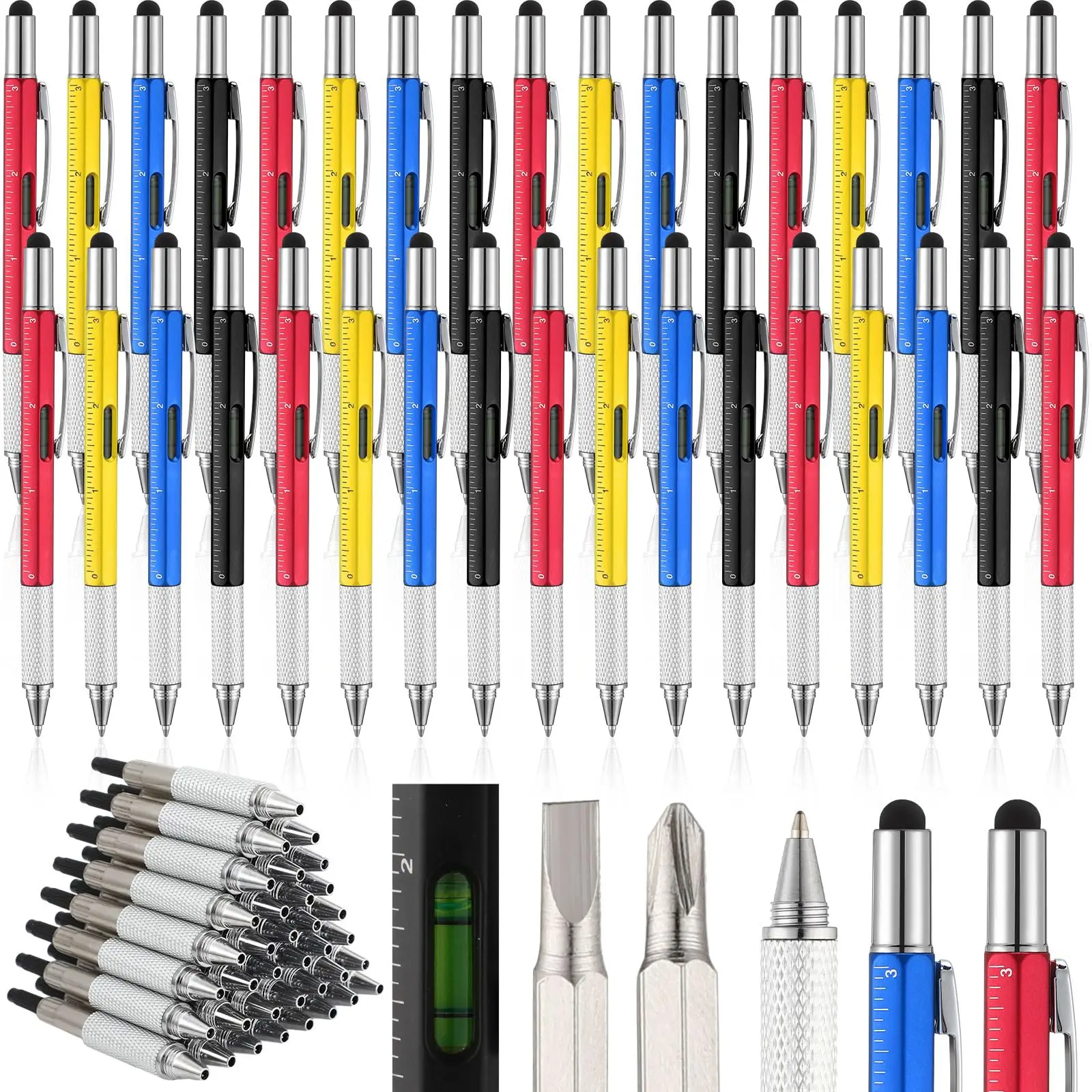 80pcs-multi-tool-pens-6-in-1-screwdriver-multi-function-pen-with-refills-ruler-level-gauge-ballpoint-pen-for-christmas-gifts