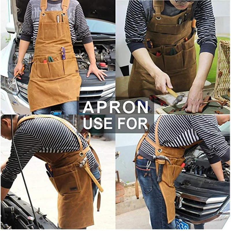 Multifunctional Tool Apron Woodworking Apron Durable Goods Heavy Duty Waxed Unisex Canvas Work Apron Waterproof Apron for Tools