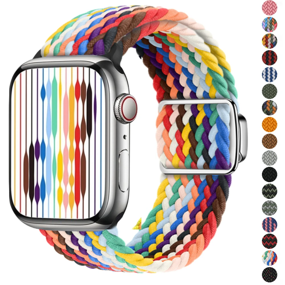 Woven nylon strap For Apple watch 8 7 6 5 4 3 2 SE 45mm 44mm 42mm 41mm 40mm Magnetic adjustable buckle wristband For Ultra 49mm