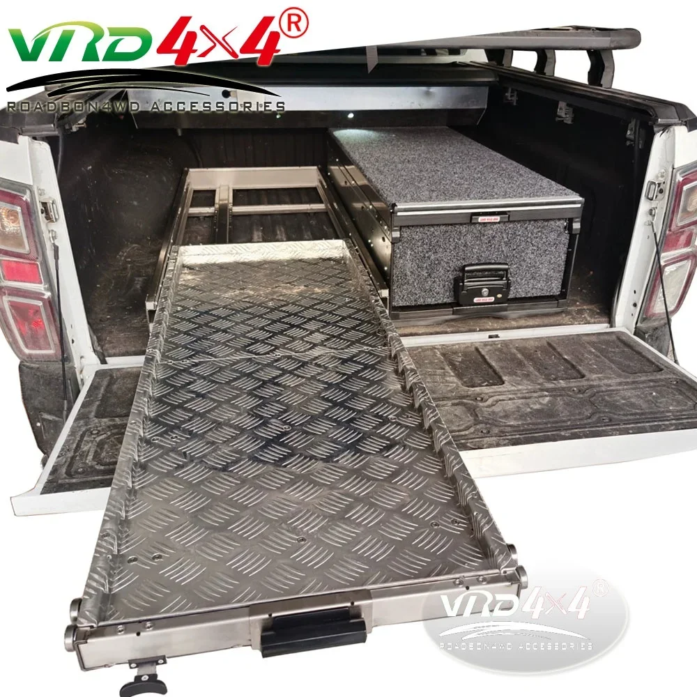 VRD4X4 Metal Pickup For F150 Slide Out Cargo Tray Slide Out Stove Overland Truck Kitchen Off Road Storage Solution Drawer System