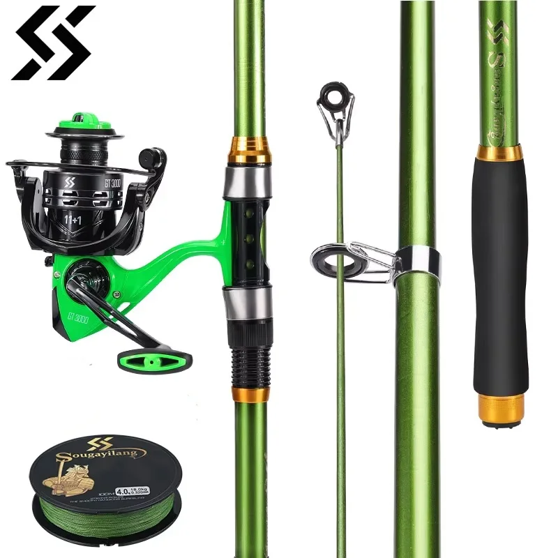 Sougayilang Telescopic Rod and Reel Set 1.8m-3.3m Class Fiber Spinning Rod Max Drag 10kg Fishing Reel for Bass Pike Carp Fishing