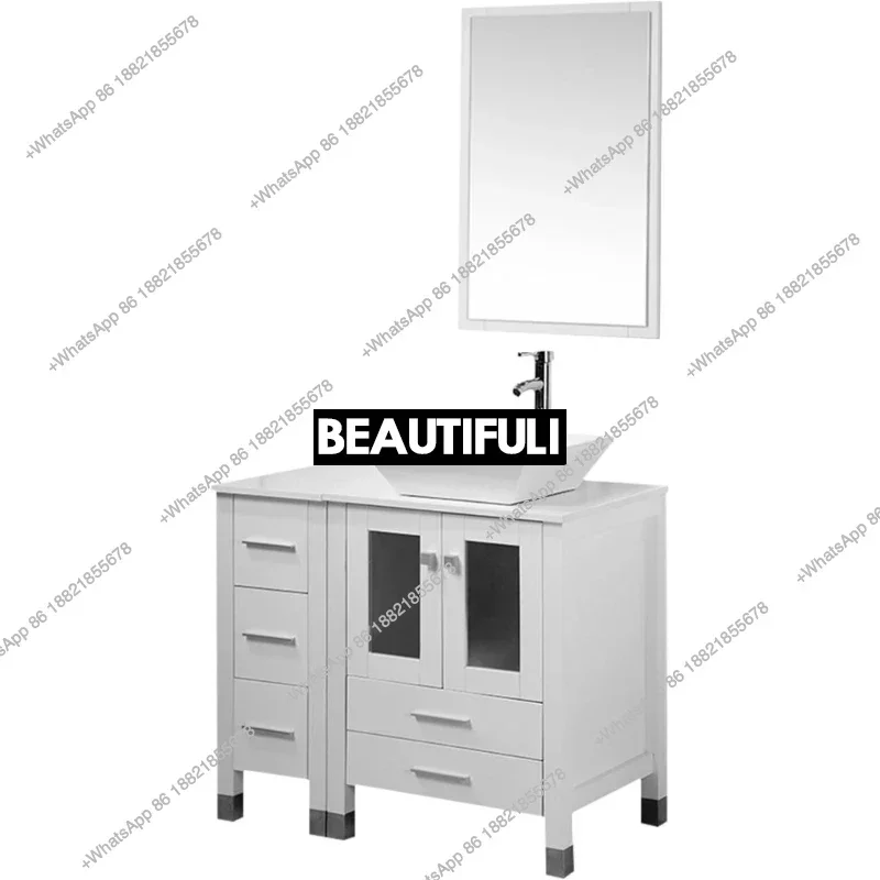 

Z136Bathroom Vanity Sink Combo White with Free Standing Small Side Cabinet, Ceramic Vessel Sink & Water Save Faucet & Pop Up Dra