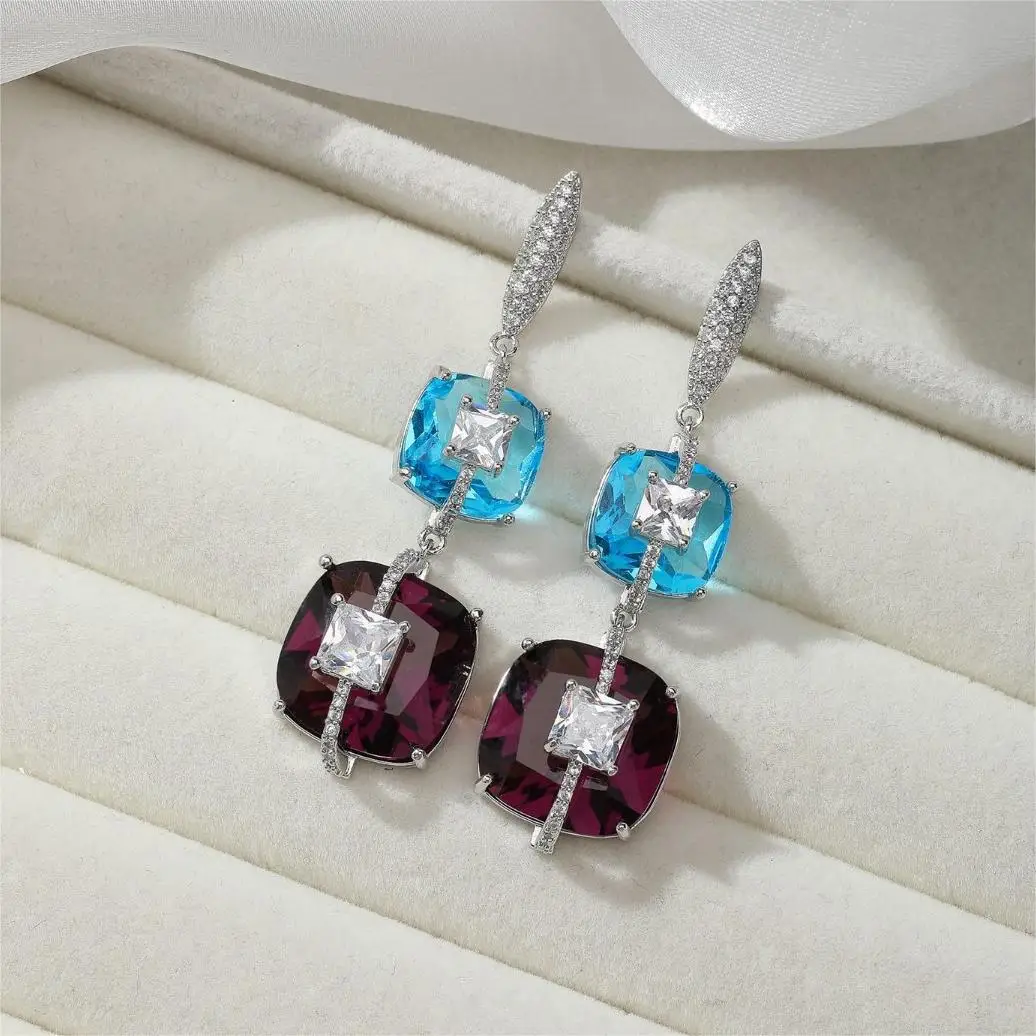 Bilincolor 3D Candy Colored Pink Zircon Earrings for  Women